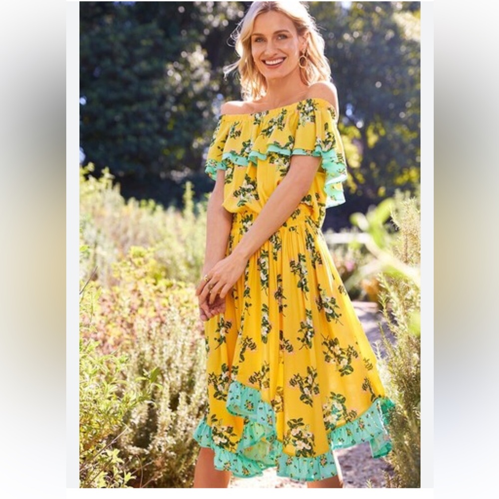 Floral Off-Shoulder Yellow Dress